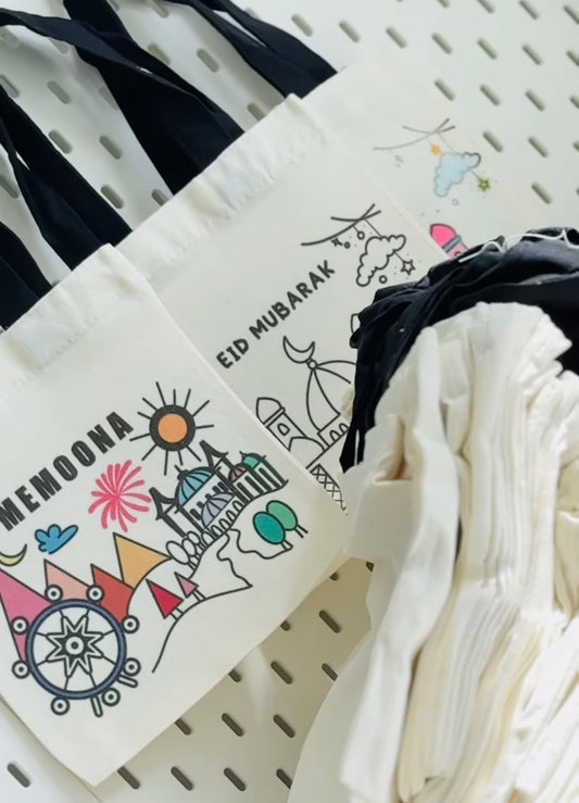 Custom Ramadan/Eid tote bag, Ramadan/Eid colouring canvas tote bag