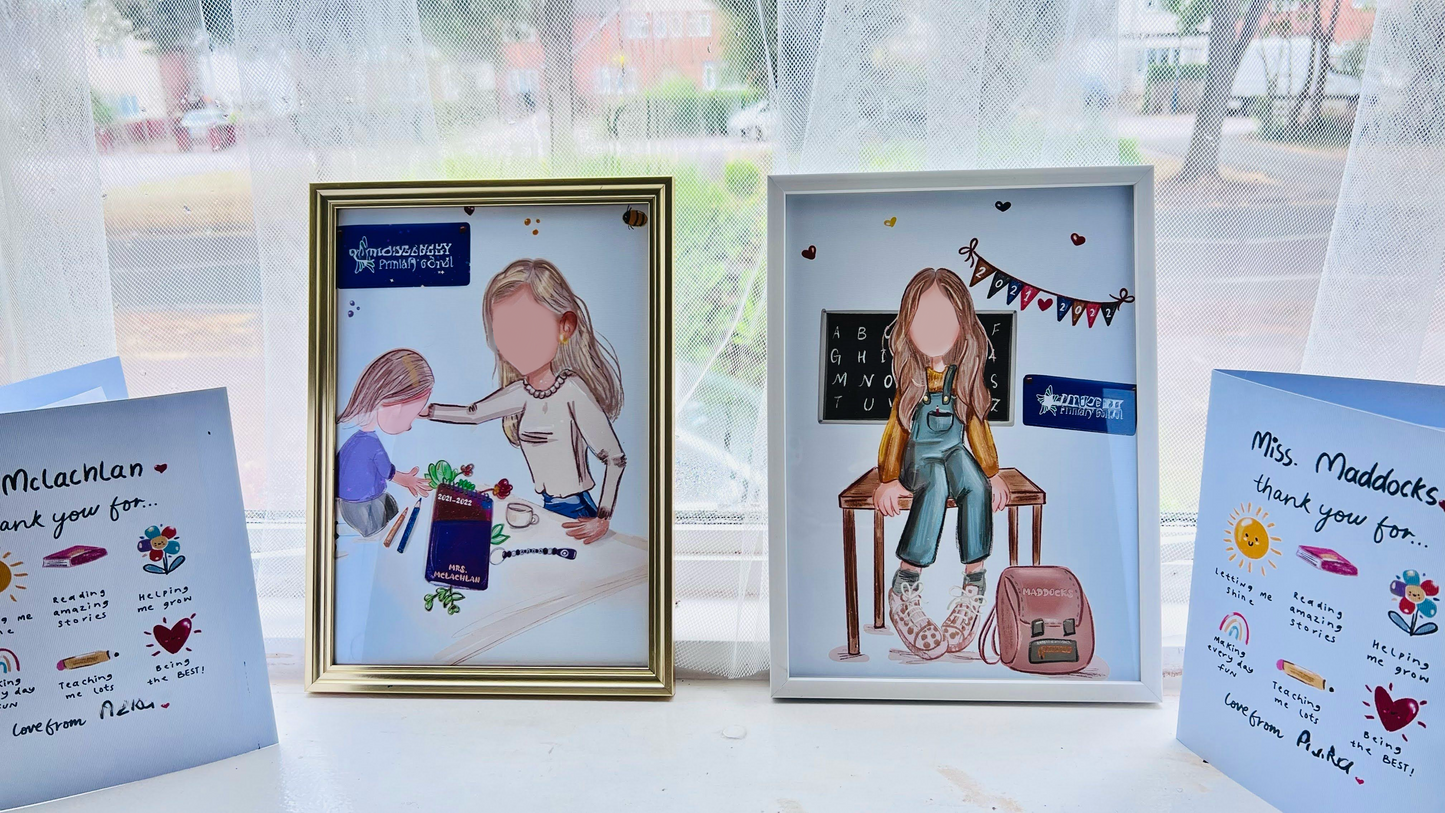 Personalised Teacher Portrait & Appreciation Card Gift Set