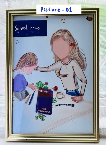 Personalised Teacher Portrait & Appreciation Card Gift Set
